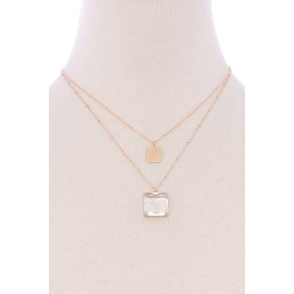 2 Layered Square Pendant Necklace - Picture 3 of 5
